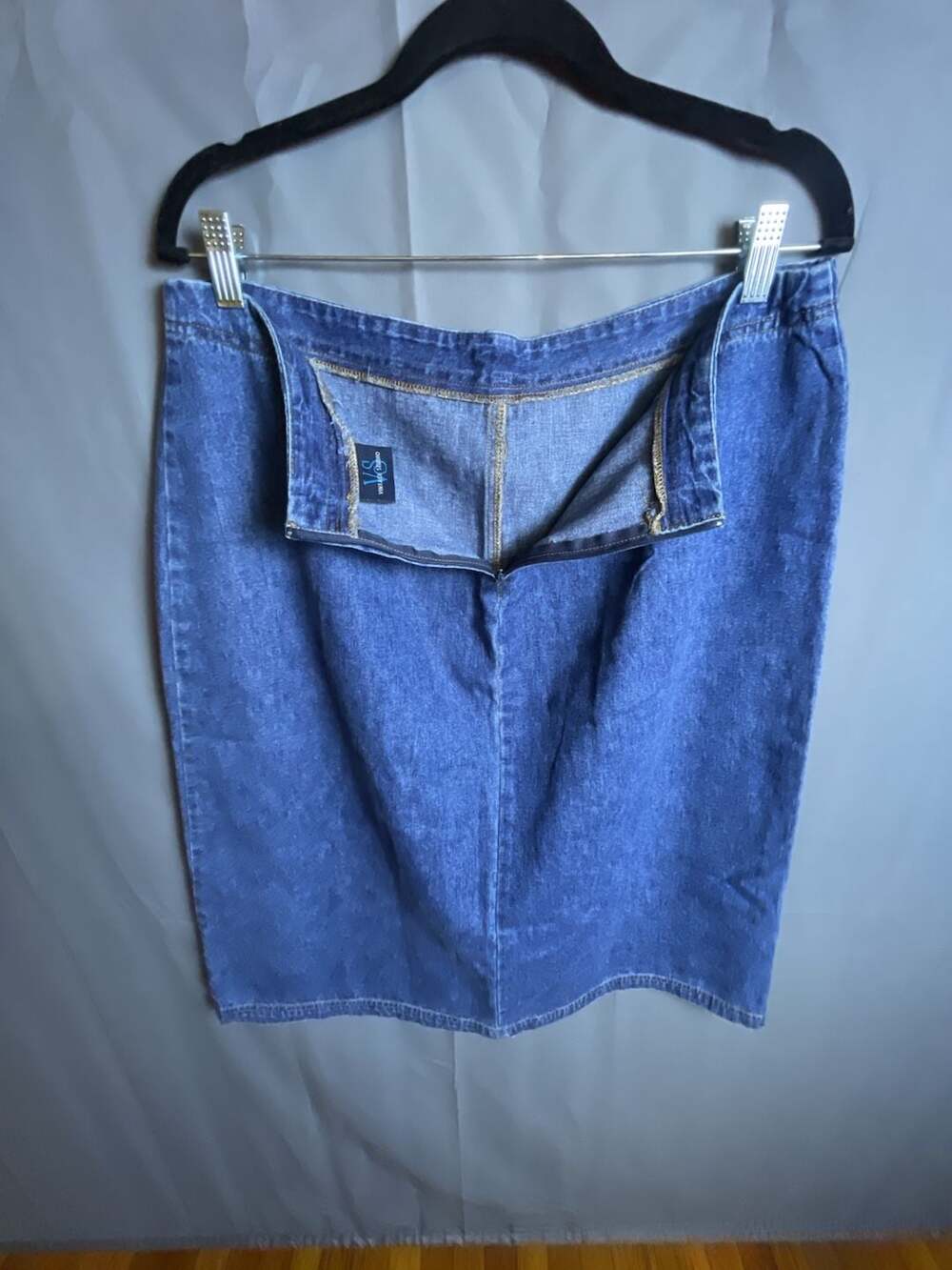 Vintage Studio 90s Drawstring Denim Skirt Size 16 Medium Wash Y2K Midi - Picture 5 of 7